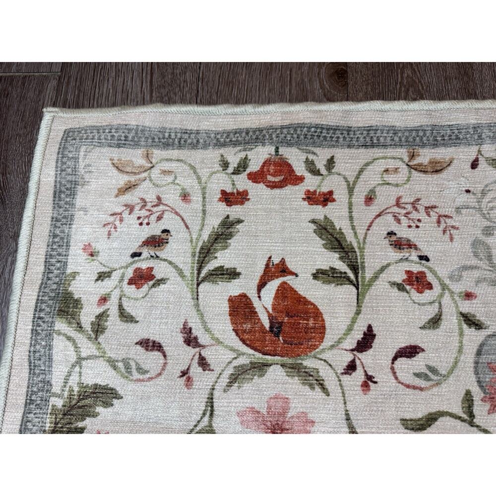 Ruggable Foxfen Ivory Multicolor Flatwoven Rug 2’ x 3’ Fox Animal - Picture 3 of 13